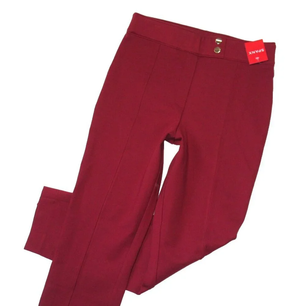 NWT SPANX 20777R Perfect Pant in Deep Red Ponte Tab Ankle Straight Trouser M